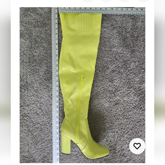 Current Mood Neon Yellow Pleather Thigh Hi Chunky Heel Zip GoGo Boots S 8M NWOB - Picture 7 of 12